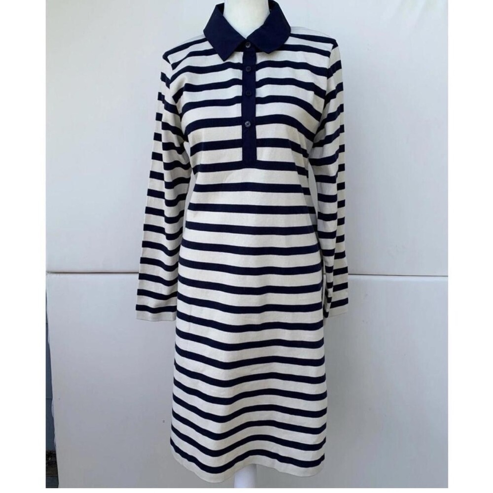 New Masai Copenhagen Striped Polo Dress Jersey Knit Dress Size M White Navy